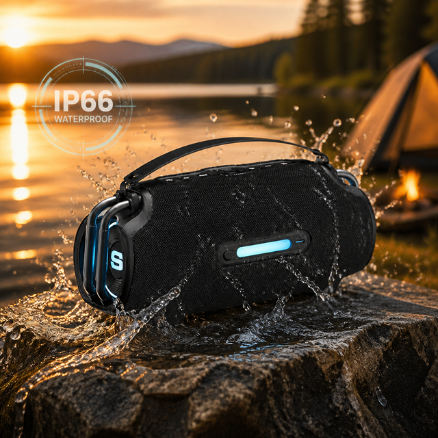 Heavy-Bass Portable Speaker IP66 Waterproof Outdoor Travel Boombox with LE Auracast Wireless Stereo Pairing