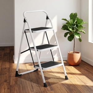 Échelle pliante en acier moderne multifonctionnelle à trois marches avec pédale antidérapante, marches larges et robustes, usage industriel - Product Image 1