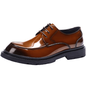 Chaussures en cuir formelles pour hommes, cuir véritable, style britannique, surface brillante, adaptées aux tenues décontractées professionnelles, semelle épaisse - Product Image 5
