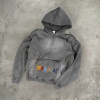 Sudadera con Capucha Extra Grande para Hombre, 100% Algodón, con Cierre, Lavado Ácido, Logotipo Personalizado Bordado por el Fabricante