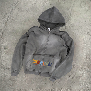 Sudadera con Capucha Extra Grande para Hombre, 100% Algodón, con Cierre, Lavado Ácido, Logotipo Personalizado Bordado por el Fabricante - Product Image 3