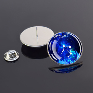 Regenboogkleurige 12 Zodiac <span class=keywords><strong>Star</strong></span> Orbit-kraag, modieuze ronde glazen koepelbroche, groothandel in studenten Zodiac-rugzakbadges - Product Image 1