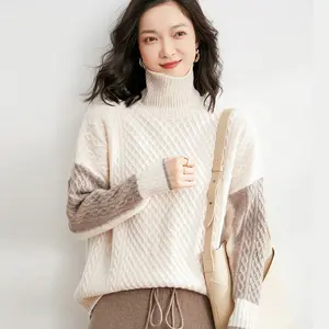 Knitwear Ladies Tops Winter Autumn Pullover Mock Neck Knit Wool Cashmere Sweater Solid Pure Color Women Jumper