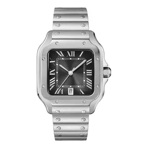 Popular diseñador de moda calendario cuadrado correas de acero marca personalizada reloj de cuarzo hombre de lujo Horloge