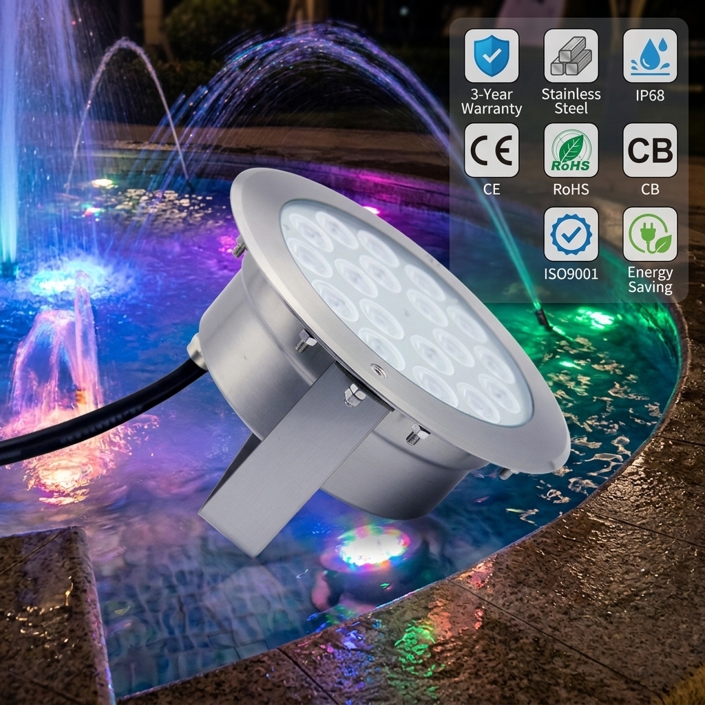 IP68 CE Instant-Sync RGBW Fountain Lamp Underwater Led Lights- No Delay Color Changing for Complex Musical Water Features