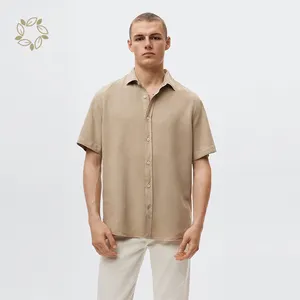 Sürdürülebilir lyocell sıvı gömlek çevre dostu erkek kısa kollu gömlek erkek casual gömlek