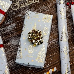 Luxurious winter-themed white-gold Christmas copperplate <b>paper</b> <b>packaging</b> with pinecone needle-like plant patterns - Product Image 1