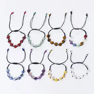 New Natural Gemstone Beads Bracelet Heart Shape Charm Beads Stretch Natural Stone Elastic Bracelet