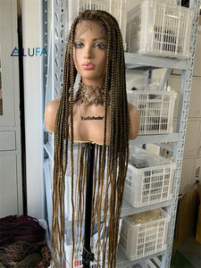 Perruque tressée synthétique afro DX620, perruque bohème sans nœuds en dentelle complète, 32 pouces, tresses carrées, perruque de déesse, tresses en boîte - Product Image 3