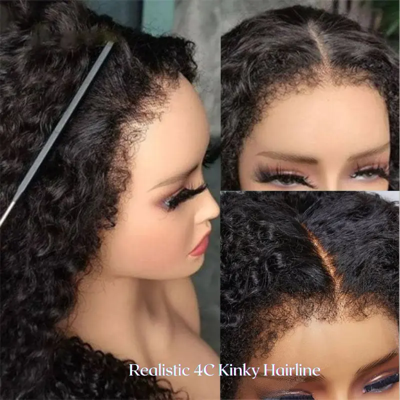 4C Kinky Baby Hair non rilevabile traspirante morbido bordo invisibile chiusura in pizzo parrucca, 4 x13 pelle fusa frontale in pizzo parrucche dei capelli umani