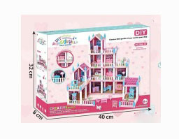 Maison de poupée en plastique rose bricolage avec château amusant Accessoires d'intérieur Faire semblant de jouer Jouets de poupée bébé pour petites filles - Product Image 6