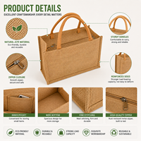 Sac fourre-tout en jute écologique avec logo personnalisé, fermeture éclair, vente en gros, sac d'épicerie en toile de jute naturelle avec poignées rembourrées