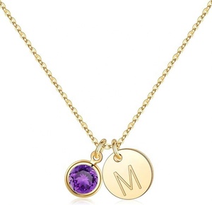 Collar Personalizado con Inicial y Piedra de Nacimiento de Marzo, Zirconia Creada en Laboratorio, Chapado en Oro de 14K, Colgante con Inicial Personalizada, Unisex, a la Moda - Product Image 1