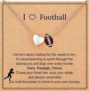 Collares personalizados de cobre chapado en oro con dijes de deportes de pelota (fútbol, béisbol) y corazón/cruz para mujer, con tarjeta - Product Image 3