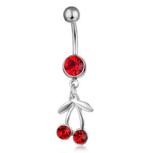 Yicai thời trang Red CZ Cherry dangle <span class=keywords><strong>belly</strong></span> <span class=keywords><strong>button</strong></span> Vòng 316L thép không gỉ pha lê trái tim trái cây anh đào cơ thể bụng xuyên - Product Image 3