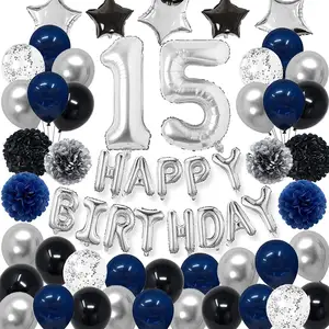 15th Blue Birthday Decorations forniture per feste per uomo ragazzo donna ragazza 15 decorazioni di compleanno