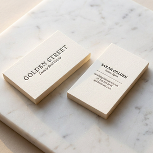 Cartes de visite personnalisées en typographie, cartes épaisses couleur crème, élégantes, avec lettrage en serif, gaufrage de luxe, pour l'immobilier, OEM, impression recto-verso - Product Image 5