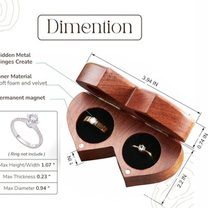 Heart Shaped Wooden <b>Ring</b> Box Solid Wood Jewelry <b>Storage</b> Engagement Wedding Gift Walnut Color Valentine'S Day Use - Product Image 5