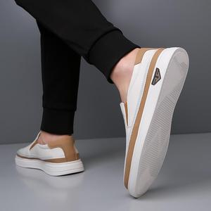 TOLYPACH Loafers Men White Round Toe Slip On Breathable <b>Rubber</b> Sole Casual Shoes - Product Image 4