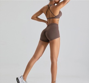 Nuevos conjuntos de Yoga de entrenamiento con logotipo personalizado para <span class=keywords><strong>mujer</strong></span>, pantalones deportivos con glúteos ajustados, pantalones cortos sin costuras para <span class=keywords><strong>mujer</strong></span> - Product Image 5