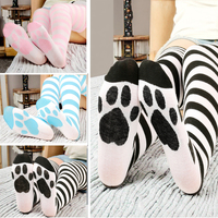 Bas de contention en coton rayé pour femmes, motif griffes de chat, logo personnalisable, design mignon de chat pour filles, automne