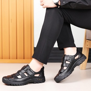 Sandalias planas para hombre, zapatos informales transpirables con punta abierta de cuero genuino para verano, talla 40, 41, 42, 43, 44, 45 - Product Image 3