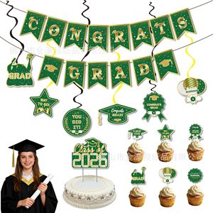 Green Gold Graduation <b>Decoration</b> Set Class of 2026 Banner <b>Cake</b> Topper Cupcake Toppers Party <b>Supplies</b> - Product Image 1
