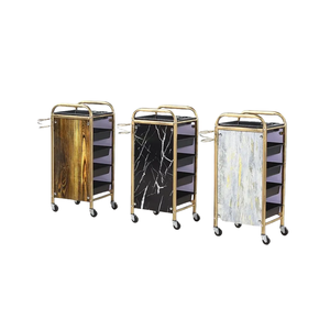 Chariot d'Assistant Coiffeur Détachable en Métal Doré avec Conception Pliable à 4 Roues, Moderne et Anti-Nœuds pour Salon de Coiffure - Product Image 6