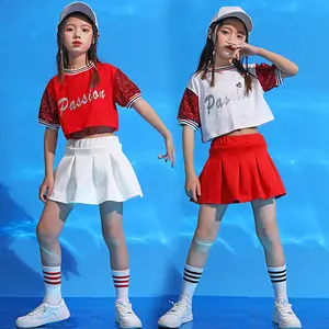 儿童夏季时尚t台服装女孩爵士舞小学啦啦队表演服装