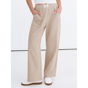 FOXA Womens Casual Pants High Waisted Elastic Waist Straight Leg Lounge Trousers With Pockets Breathable Summer Wear - Product Image 2