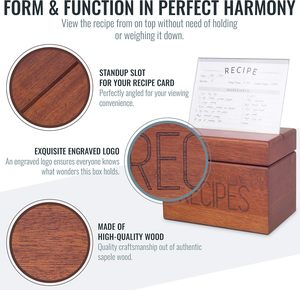 Caja de Recetas Portátil Rectangular de Estilo Vintage Apace Living, de Madera de Sapele, con 50 Separadores para Tarjetas de 4x6 Pulgadas, Capacidad para 240 Tarjetas, Premium - Product Image 4