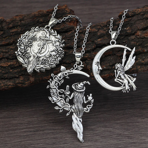 Collar con Colgante de Bruja Gótica de Halloween con Calavera, Luna y Estrella, Sombrero Mágico Misterioso, Escoba de Bruja, Joyería de Moda Gótica para Fiestas Rock, Regalo - Product Image 2
