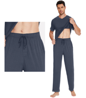 Ensemble de pyjama pour homme WiWi, décontracté, en mélange de viscose de bambou, manches courtes, col rond, rafraîchissant, respirant, évacuant l'humidité
