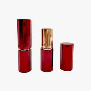 Tubo de Lápiz Labial Vacío de Aluminio, Fabricación Profesional, Diseño Vertical con Rayas Gruesas, Color Rojo Cepillado, Parte Superior Plana y Redonda, OEM - Product Image 1