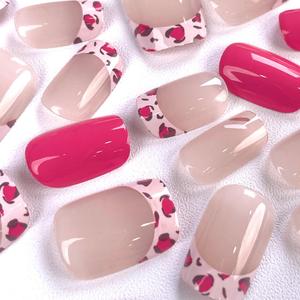 Nueva Llegada, 30 <span class=keywords><strong>Uñas</strong></span> Postizas Francesas Cortas Cuadradas con Diseño de Leopardo <span class=keywords><strong>Rosa</strong></span> <span class=keywords><strong>Pastel</strong></span>, Venta al por Mayor para Tiendas de Belleza - Product Image 5