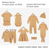 Grosir Set piyama lengan pendek bayi dari bambu, Set baju tidur bayi kerah bulat warna polos Super lembut musim panas untuk bayi