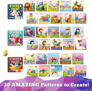 3 Libros de Pegatinas de Papel con Espiral para Niños de 4 a 8 Años, Temas de Sirena, Dinosaurio y Príncipe, 30 Pegatinas con Números - Product Image 2