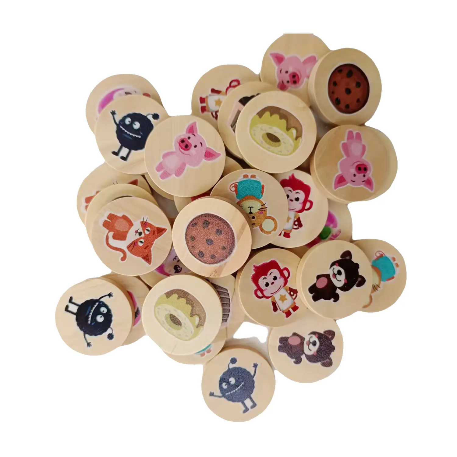 Custom Printed Cartoon Pattern Animal Fruits Wood Discs Baby Toys Cognitive Toys For Early Education