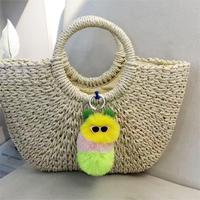Kleurrijke pluche pom-pom sleutelhanger, pluizig pluche materiaal, grote cartoonogen, tas hanger, creatief klein cadeau