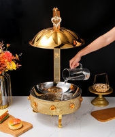 Réchaud de Luxe Suspendu en Acier Inoxydable Doré avec Couvercle Dôme et Support à Combustible pour Buffet d'Hôtel, Mariage, Fête, Événement