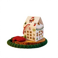 Boîte cadeau de Noël en forme de maison, emballage de bonbons et biscuits de dessin animé avec poignée en corde et fenêtre pour petits articles