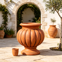 Urne décorative en résine faite à la main, peinte à la main, style vintage, en terre cuite, en forme de citrouille côtelée, grande jardinière, pot de fleurs décoratif pour patio et jardin