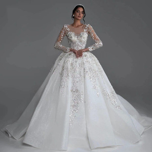 Robe de mariée de luxe sur mesure à manches longues 2025, nouvelle collection, avec appliques en dentelle perlée, grandes tailles, robe de mariée sur mesure pour les mariées - Product Image 1