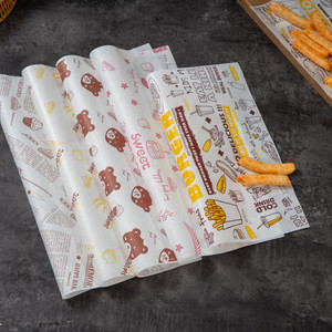 Papier d'emballage pour hamburger personnalisé avec impression de logo, matériaux recyclés, feuilles d'emballage alimentaire enduites de PE pour l'emballage de gâteaux et de pain - Product Image 6