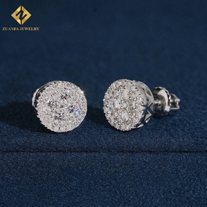 Iced Out Round Halo Honey Comb 925 Sterling <b>Silver</b> Lab Grown Diamond Luxury <b>Wedding</b> Jewelry for Women - Product Image 5