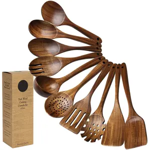 Vente en gros d'outils de cuisine ménagers ensemble de cuillères louche en bois ustensiles en bois ustensiles de cuisine ensemble d'ustensiles de cuisine