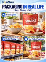 Sachets refermables à fermeture éclair personnalisés avec logo OEM, tailles sur mesure pour emballages alimentaires de chips, noix, biscuits et snacks