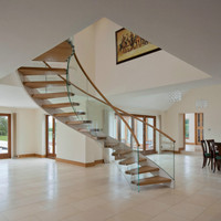 Escalier droit flottant Prima, support invisible personnalisé, marches en bois antidérapantes pour l'intérieur de la maison, escalier droit intérieur