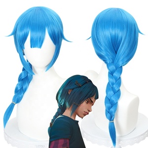 Perruque Cosplay Arcane LOL en Gros, 50 cm de Long, Bleue, <span class=keywords><strong>League</strong></span> <span class=keywords><strong>of</strong></span> Legends, Jeune <span class=keywords><strong>Jinx</strong></span>, Perruque Anime Synthétique Résistante à la Chaleur, Peluca - Product Image 1