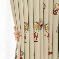 Rideau occultant pour enfants Ultraman version Q, couleur beige crème, avec œillets et plis froncés, sur mesure pour chambre de garçons